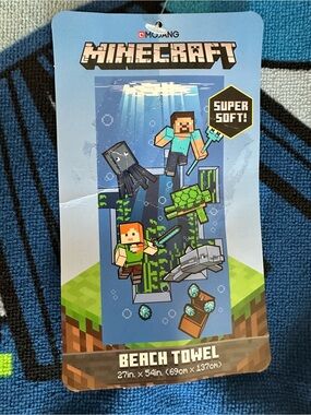 Minecraft Kids Blue Beach Towel by
